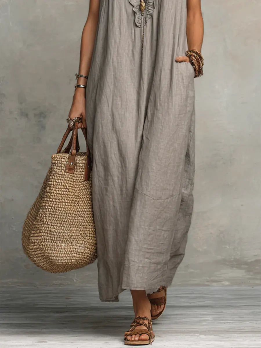 Vestido largo bohemio suave y fresco para mujer. De estilo fluido, perfecto para comodidad y elegancia en verano.