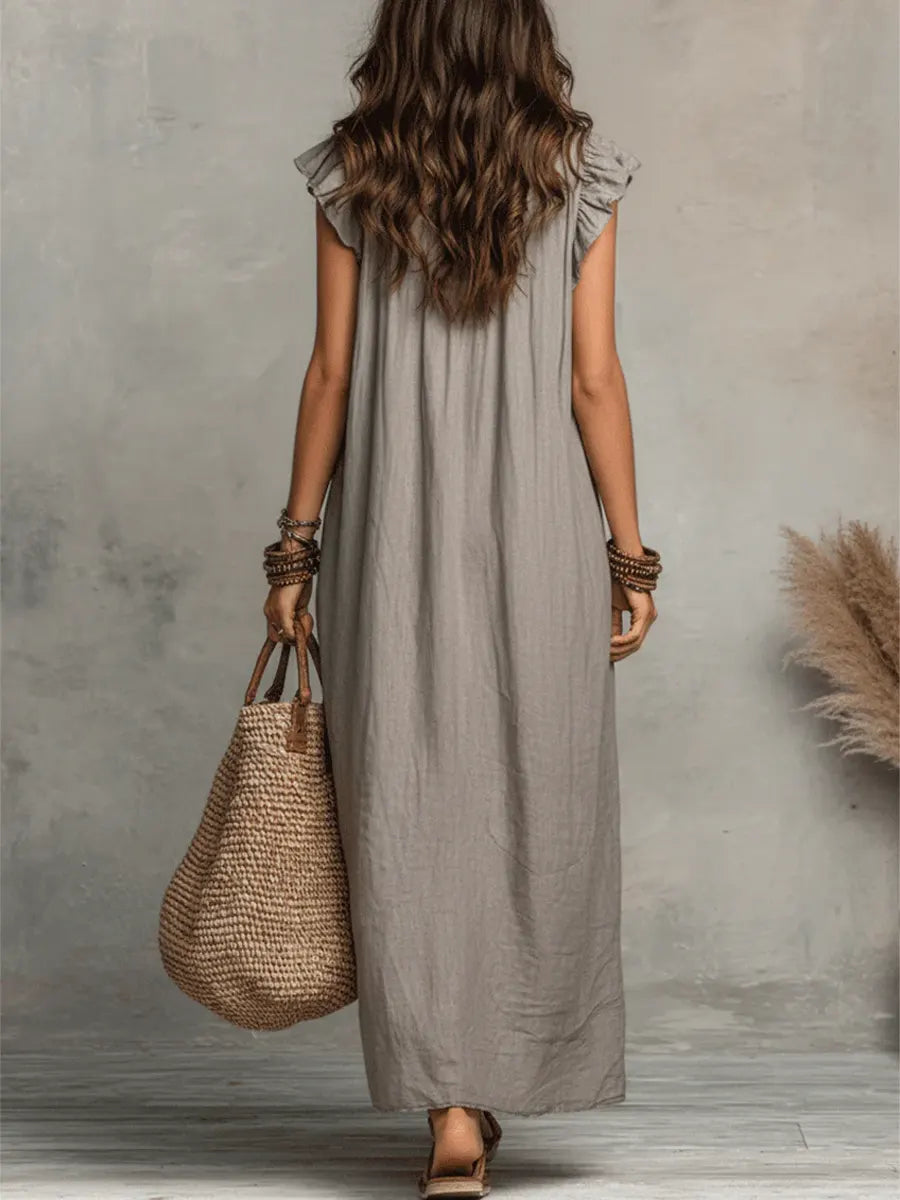 Vestido largo mujer bohemio versátil. Ideal para vacaciones, playa o un look casual de verano, con gran fluidez.
