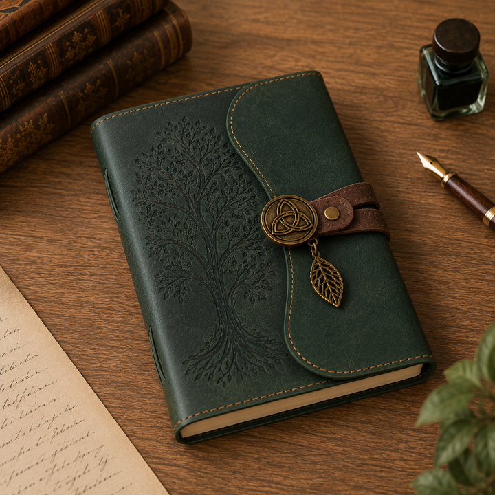 Libreta artesanal con el Árbol de la Vida celta, perfecta para notas espirituales o como regalo especial.