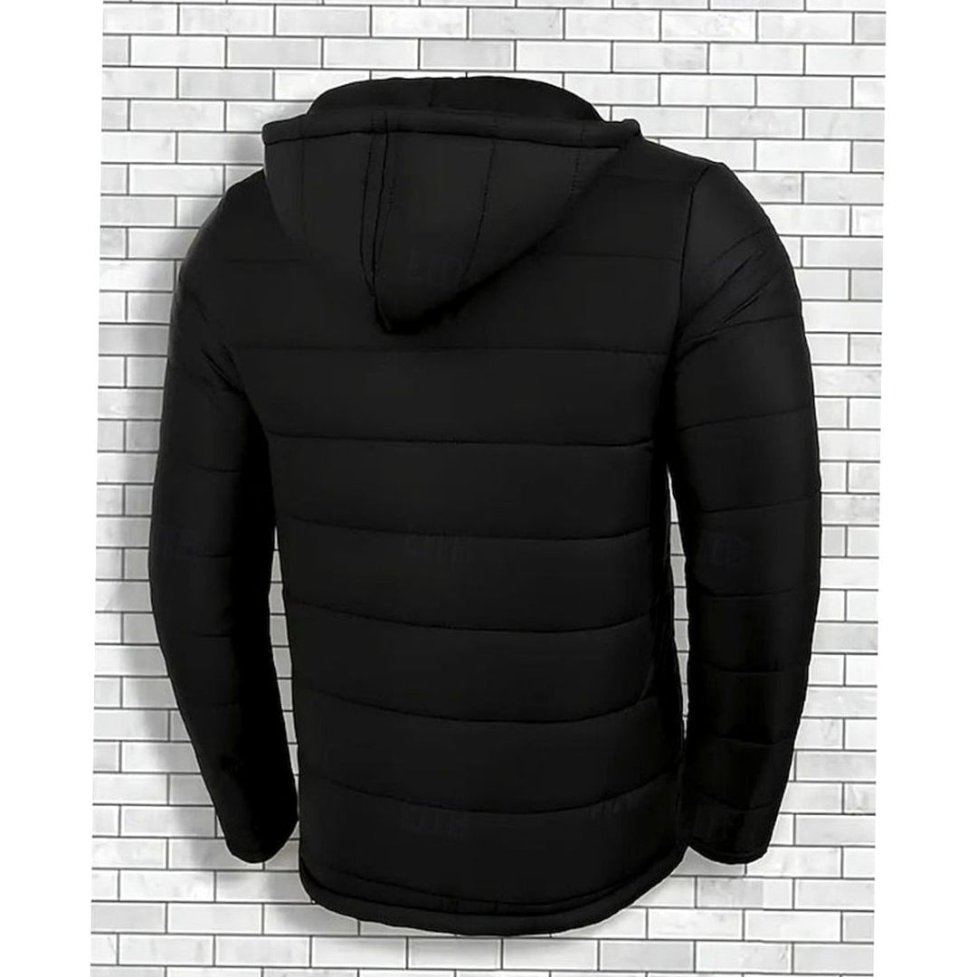 Chaqueta acolchada cálida de invierno para hombre, con capucha engomada. Perfecta para el frío, urbana y resistente.