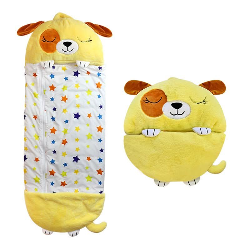 Saco de dormir para niños con diseño de animal de peluche. Ideal para pijamadas y momentos de descanso infantil.