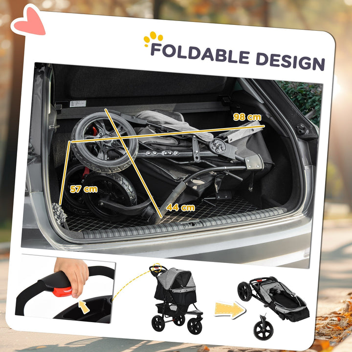 Carrito de aventura para perros con diseño moderno y ventana de malla. Cochecito para mascotas, ideal para transporte.