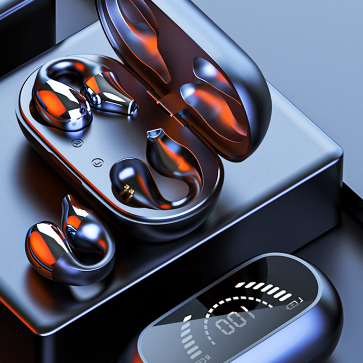 Auriculares inalámbricos Bluetooth de conducción ósea, tipo clip para oreja. Audio claro y abierto.