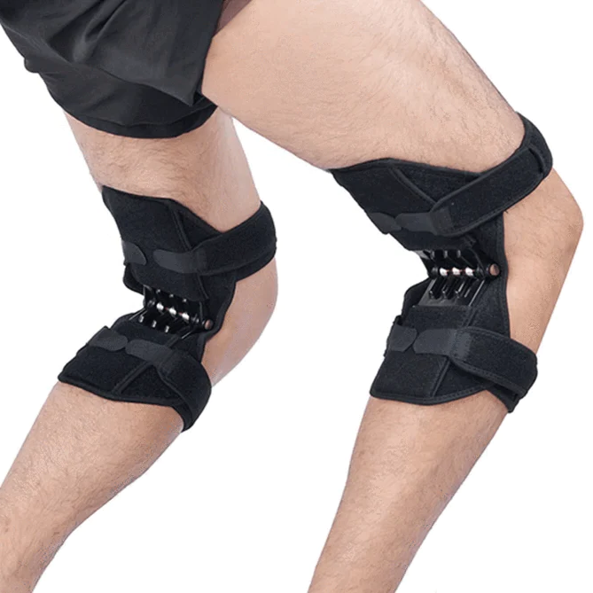 Rodilleras estabilizadoras de potencia unisex para soporte articular y alivio del dolor durante deporte y ejercicio.