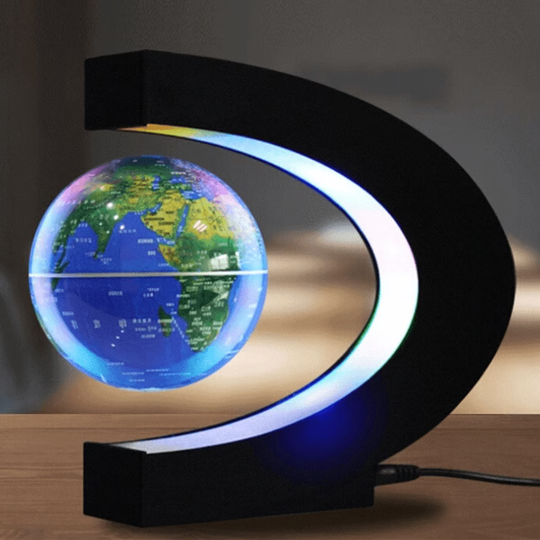 Globo magnético flotante con luz LED, diseño moderno. Ideal decoración hogar, oficina o regalo educativo.