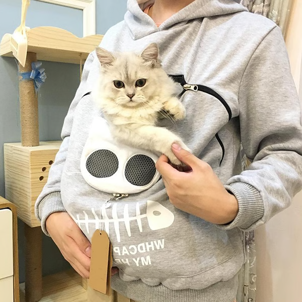 Sudadera unisex con capucha y bolsillo canguro para acurrucar a tu gato. Regalo perfecto para amantes de felinos.