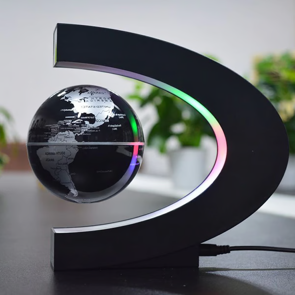 Globo terráqueo magnético flotante iluminado con LED. Elemento decorativo educativo y moderno para cualquier espacio.