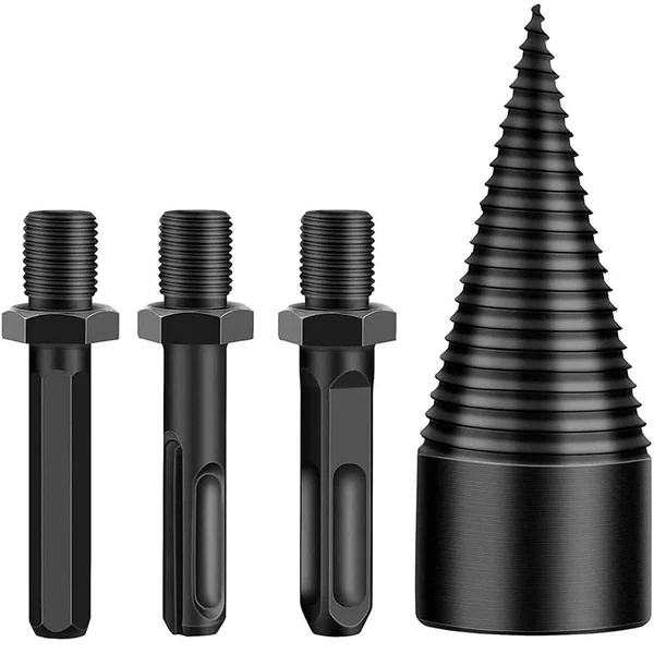 Broca para taladro de leña, ideal para dividir madera en casa o camping. Herramienta eficiente para astillar troncos.