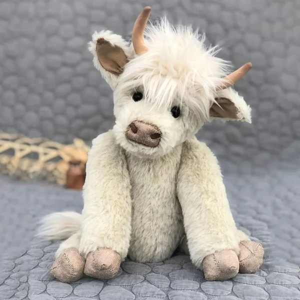 Peluche vaca Highland escocesa hecha a mano de alpaca, ideal para niños y adultos.