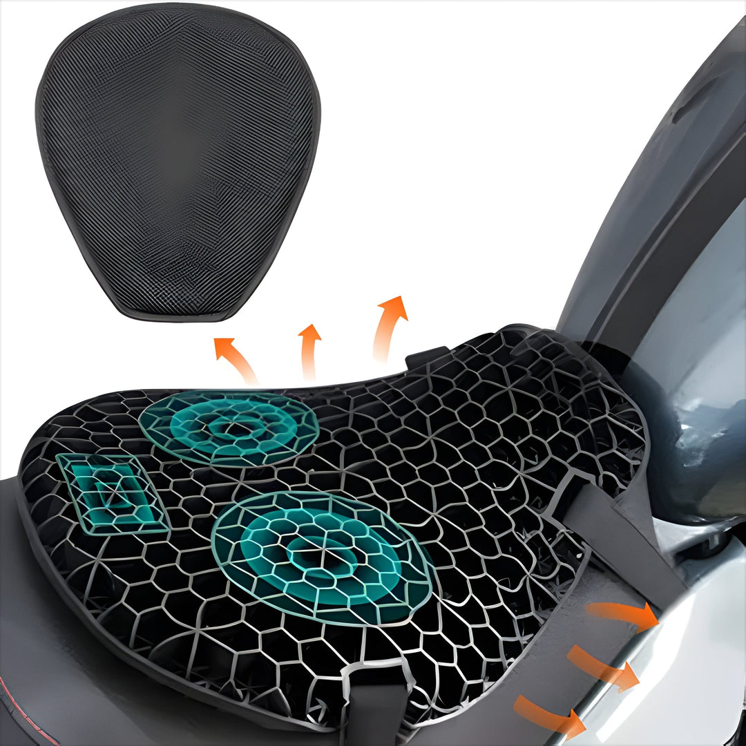Accesorio de gel para asiento de motocicleta. Reduce la fatiga en viajes largos, confort acolchado.