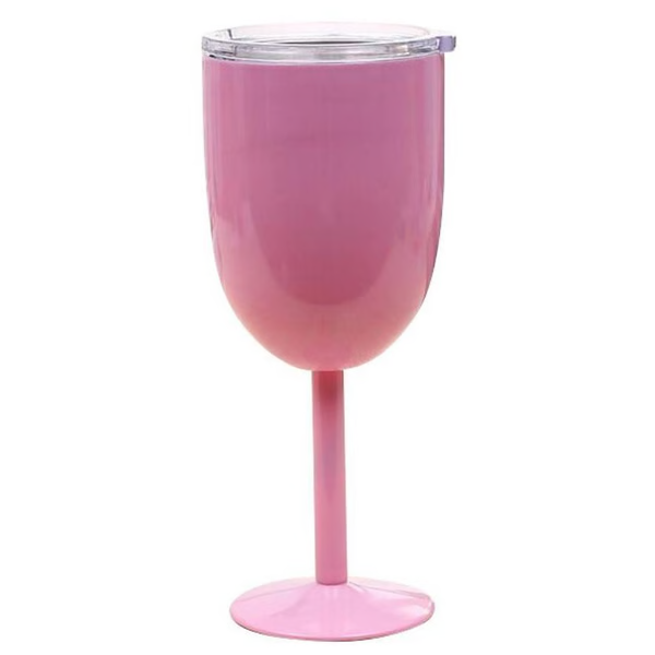 Copa térmica de acero inoxidable, diseño antiderrames para disfrutar vino al aire libre.