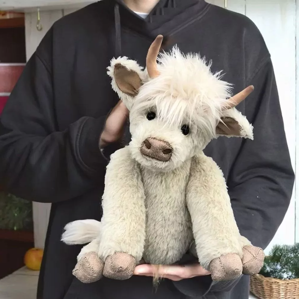 Peluche auténtico de vaca Highland escocesa con pelo largo, hecho a mano para todas las edades.