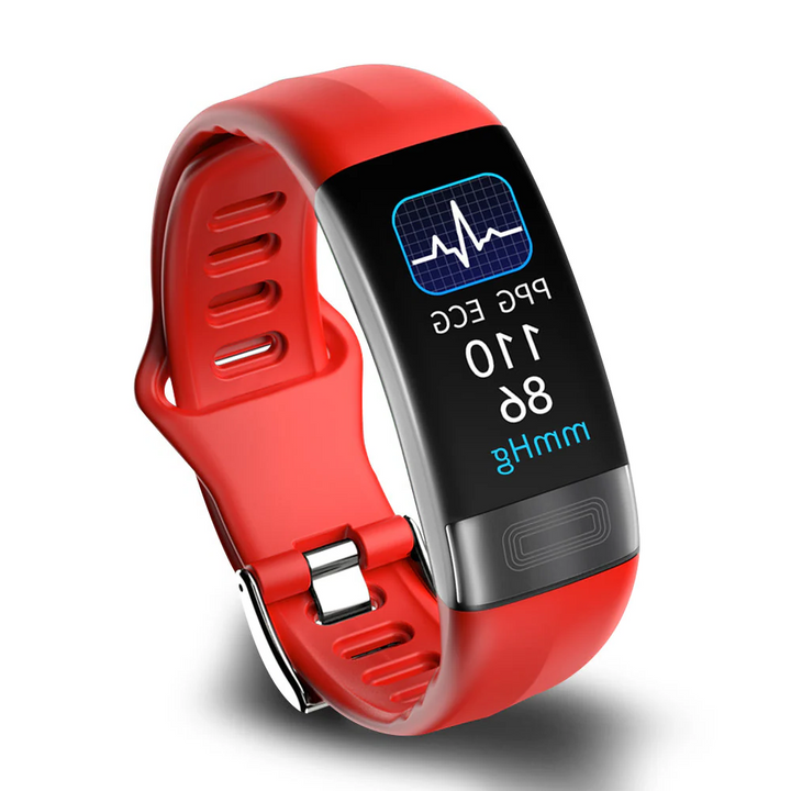 Pulsera inteligente unisex con monitor ECG, ritmo cardíaco, presión y oxígeno en sangre para tu bienestar diario.