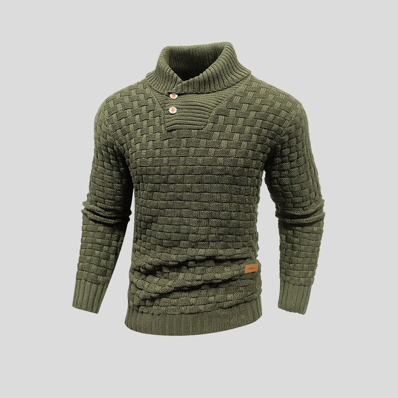Suéter de hombre de punto, cuello de botones. Estilo casual y texturizado para un look moderno de otoño-invierno.
