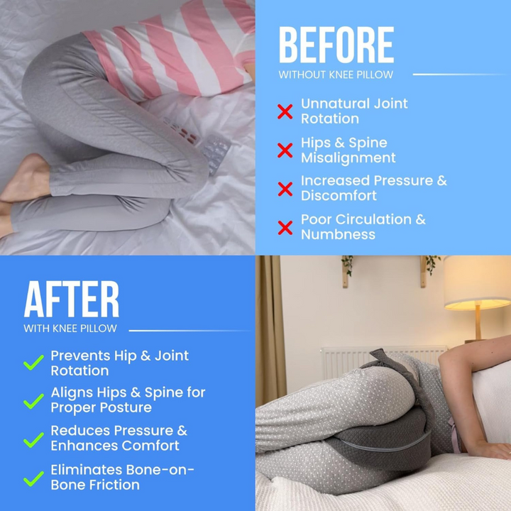 Almohada de rodilla que reduce dolor de ciática, cadera y lumbar. Proporciona sueño reparador para dormir de lado.