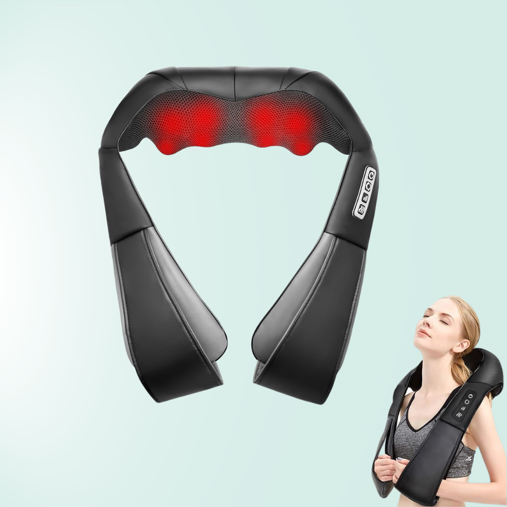 Masajeador ShiatsuHeat Pro para cuello y espalda con calor terapéutico. Alivia tensión muscular y estrés.