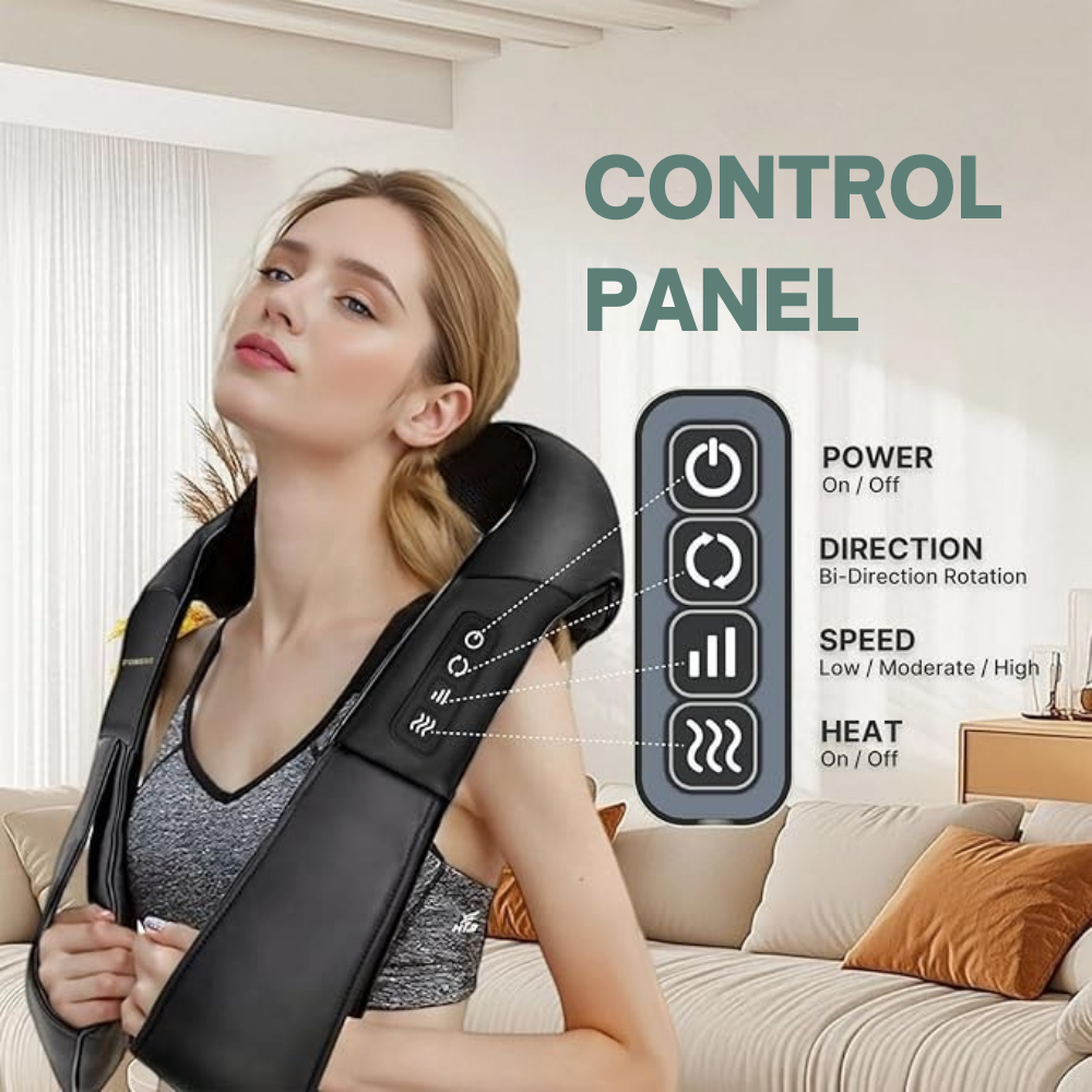 Masajeador ShiatsuHeat Pro ergonómico para cuello y espalda. Diseño cómodo para aliviar tensión.