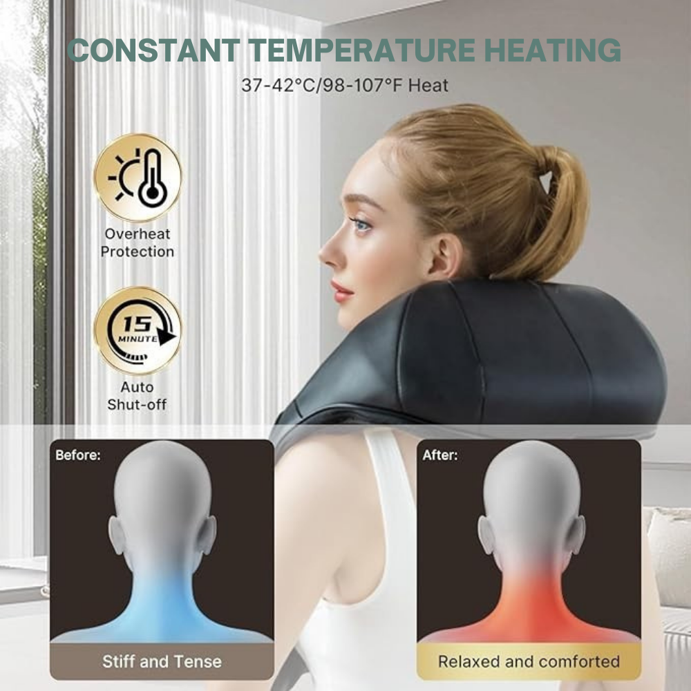 Alivia el dolor de cuello y espalda con masajeador ShiatsuHeat Pro y calor. Terapia muscular eficaz.