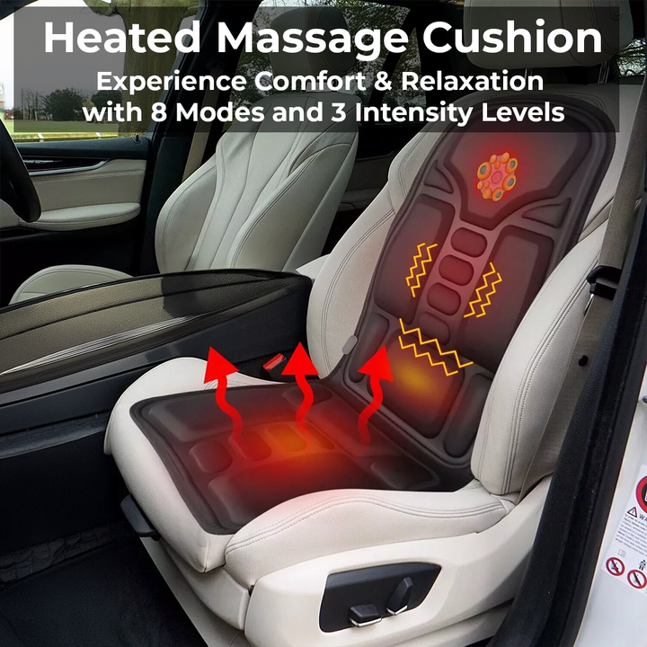 Cojín térmico masajeador para aliviar dolor de espalda. Vibración y calor para máxima relajación en silla o coche.