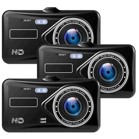 Cámara grabadora coche 1080p, gran angular, con grabación dual continua y compatibilidad con tarjeta SD.