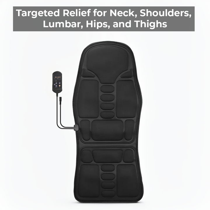 Cojín masajeador térmico con calor y vibración. Ideal para relajación de espalda en silla, coche, hogar, oficina.