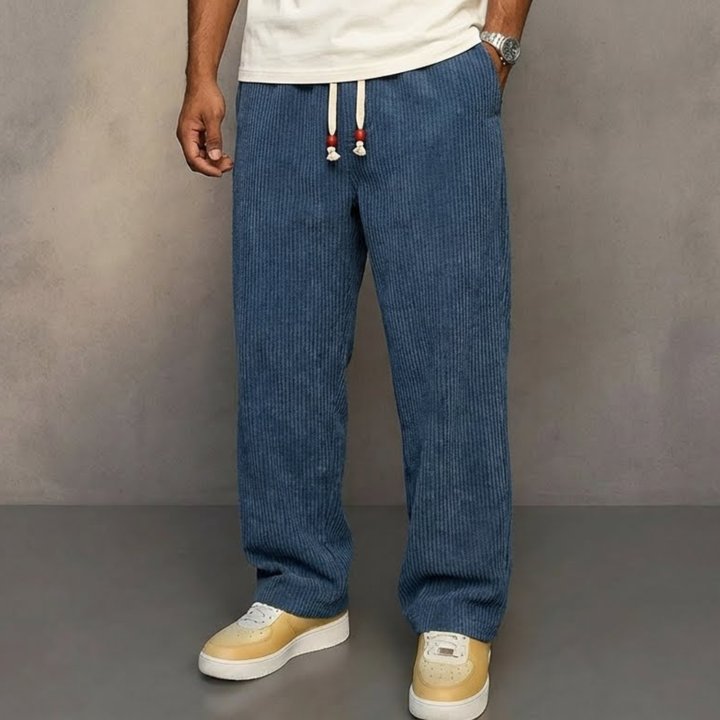 Pantalones modernos de hombre, estilo versátil y comodidad. Ideales para atuendos casuales de otoño e invierno.