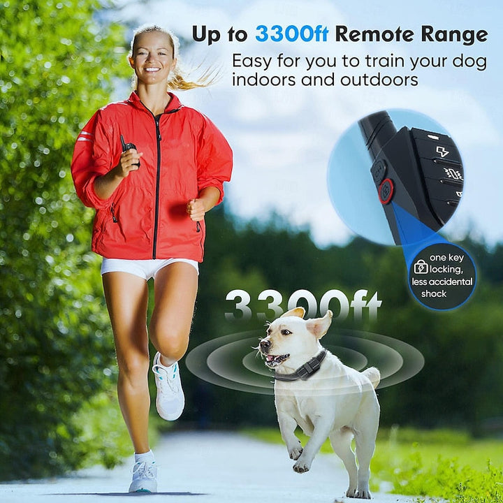 Entrenamiento remoto con collar de adiestramiento impermeable para perros. Controla sonido, vibración y estático.