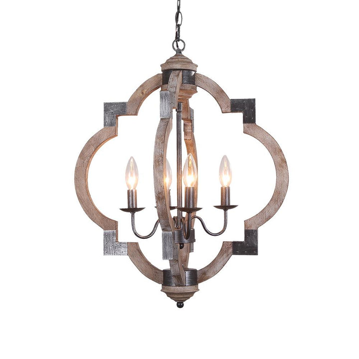 Iluminación de granja moderna: lámpara de techo rústica con 4 focos en madera y negro.