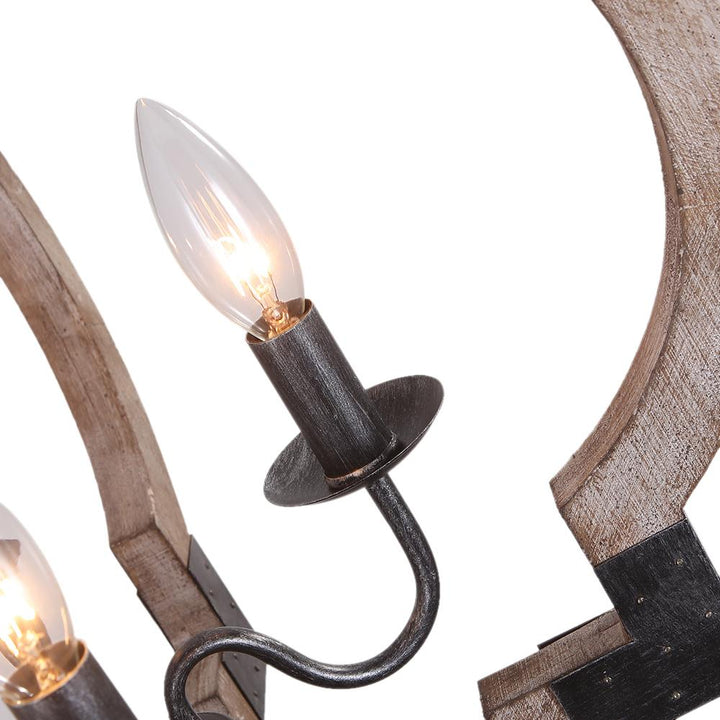Rústica lámpara de techo de madera, 4 luces, ideal para comedor, cocina o sala de estar.