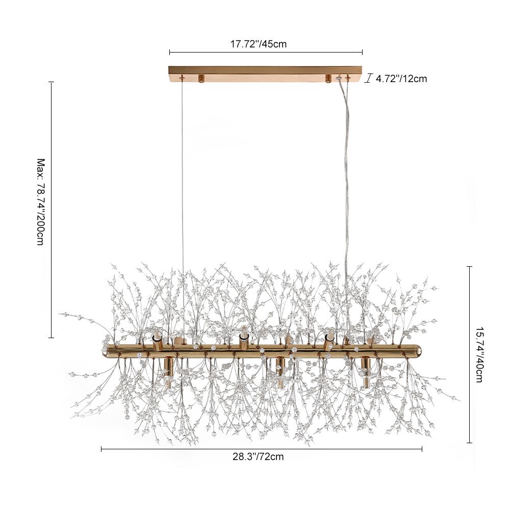 Candelabro lineal de cristal moderno con 9 luces, ideal para comedor, cocina y sala de estar.