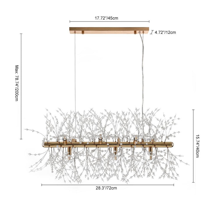 Candelabro lineal de cristal moderno con 9 luces, ideal para comedor, cocina y sala de estar.