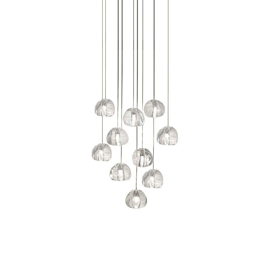 Lámpara de grupo LED para comedor o cocina, con cristales en cascada. Iluminación moderna y regulable.