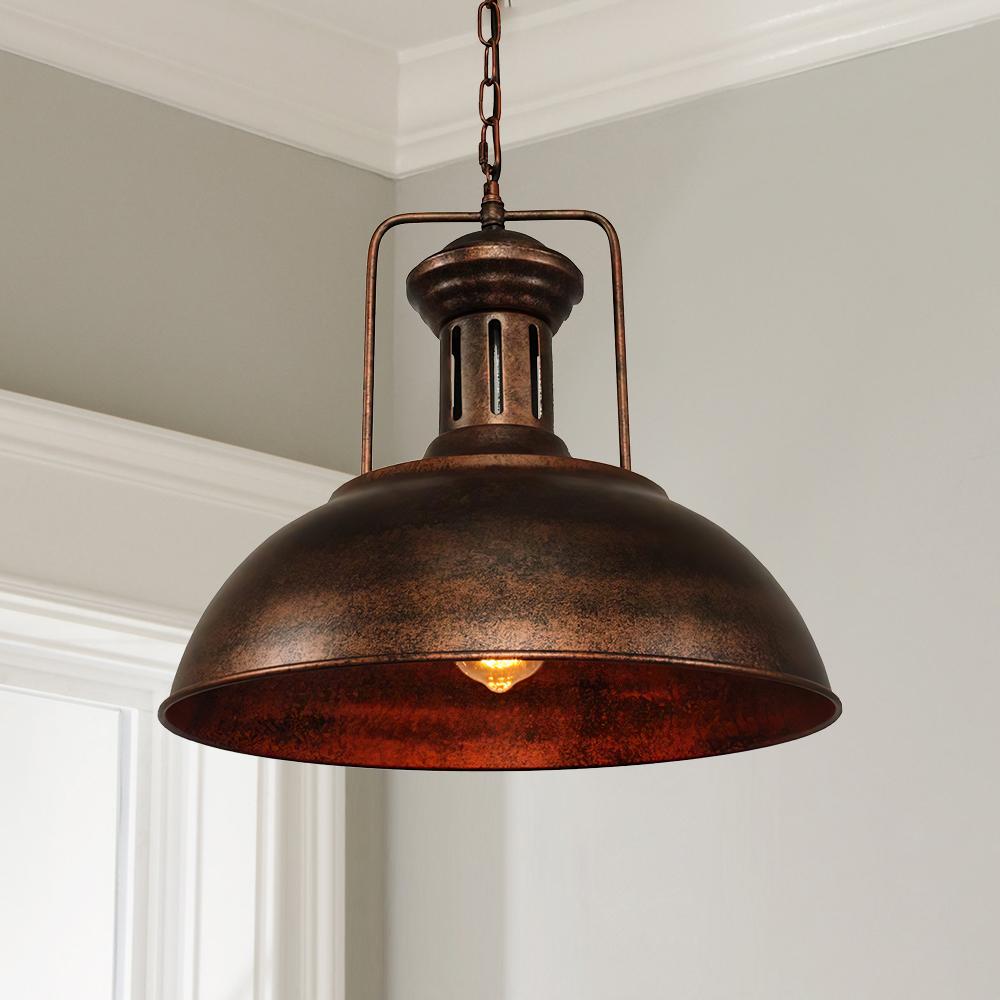 Decoración industrial rústica: lámpara de cúpula ajustable. Ideal para sala, comedor o estudio.