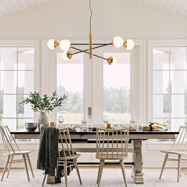 Candelabro Sputnik de 8 luces. Diseño moderno de medio siglo para iluminación de sala de estar.