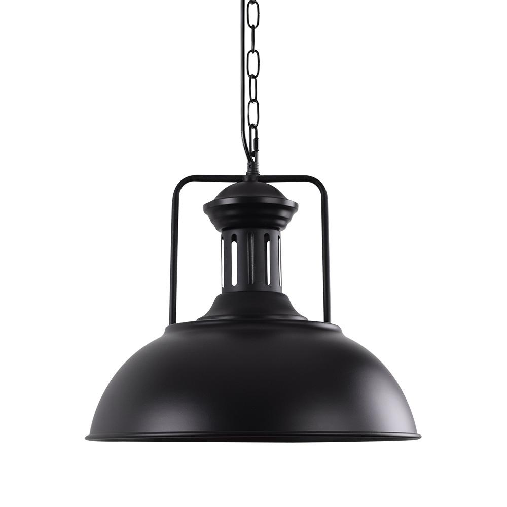 Luz colgante industrial negra, diseño domo contemporáneo para techos.