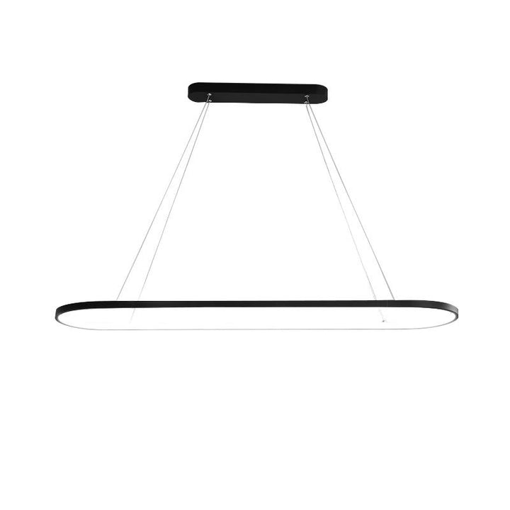 Colgante LED ovalado de diseño minimalista, luz regulable para ambiente moderno.