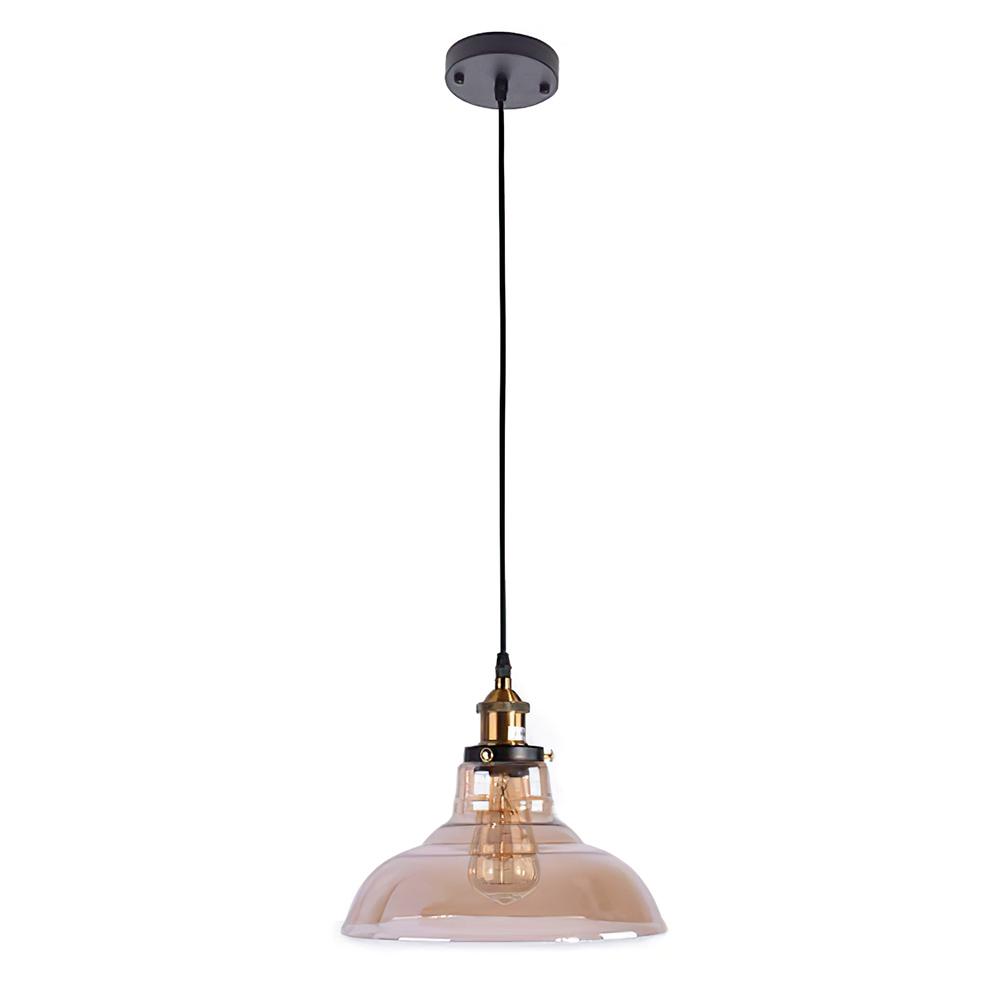 Iluminación de techo con lámpara cúpula de vidrio ámbar. Diseño colgante moderno para decoración del hogar.