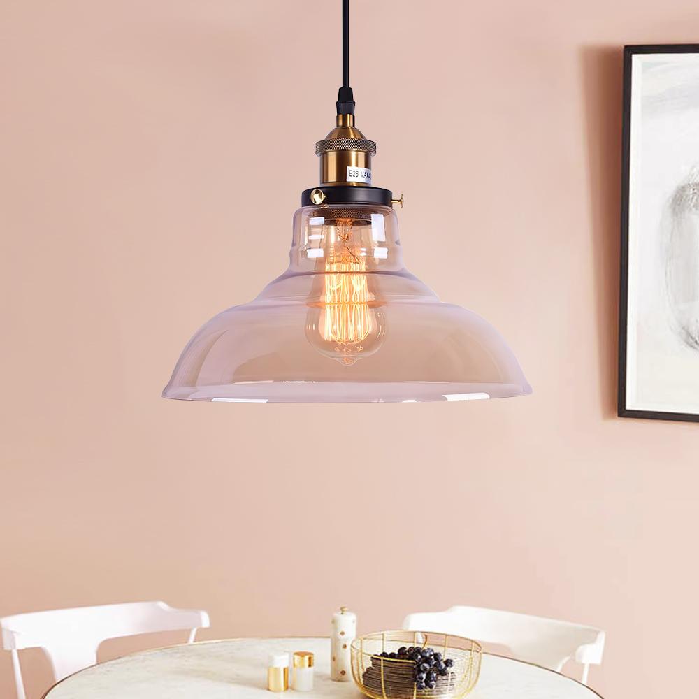 Colgante de iluminación moderna con diseño de cúpula de vidrio ámbar. Luz de techo estilo contemporáneo.