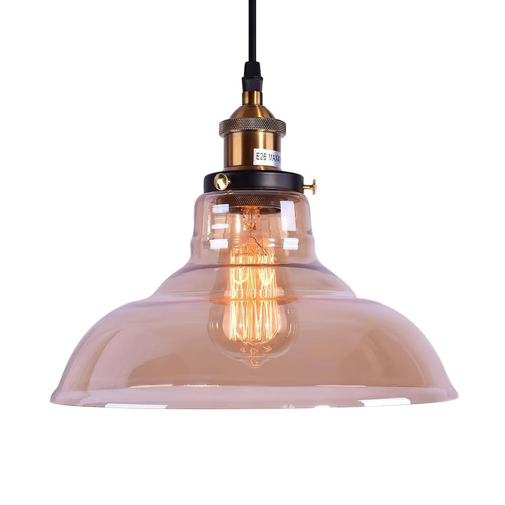 Elegante lámpara colgante de vidrio ámbar. Cúpula moderna, perfecta para decoración e iluminación interior.