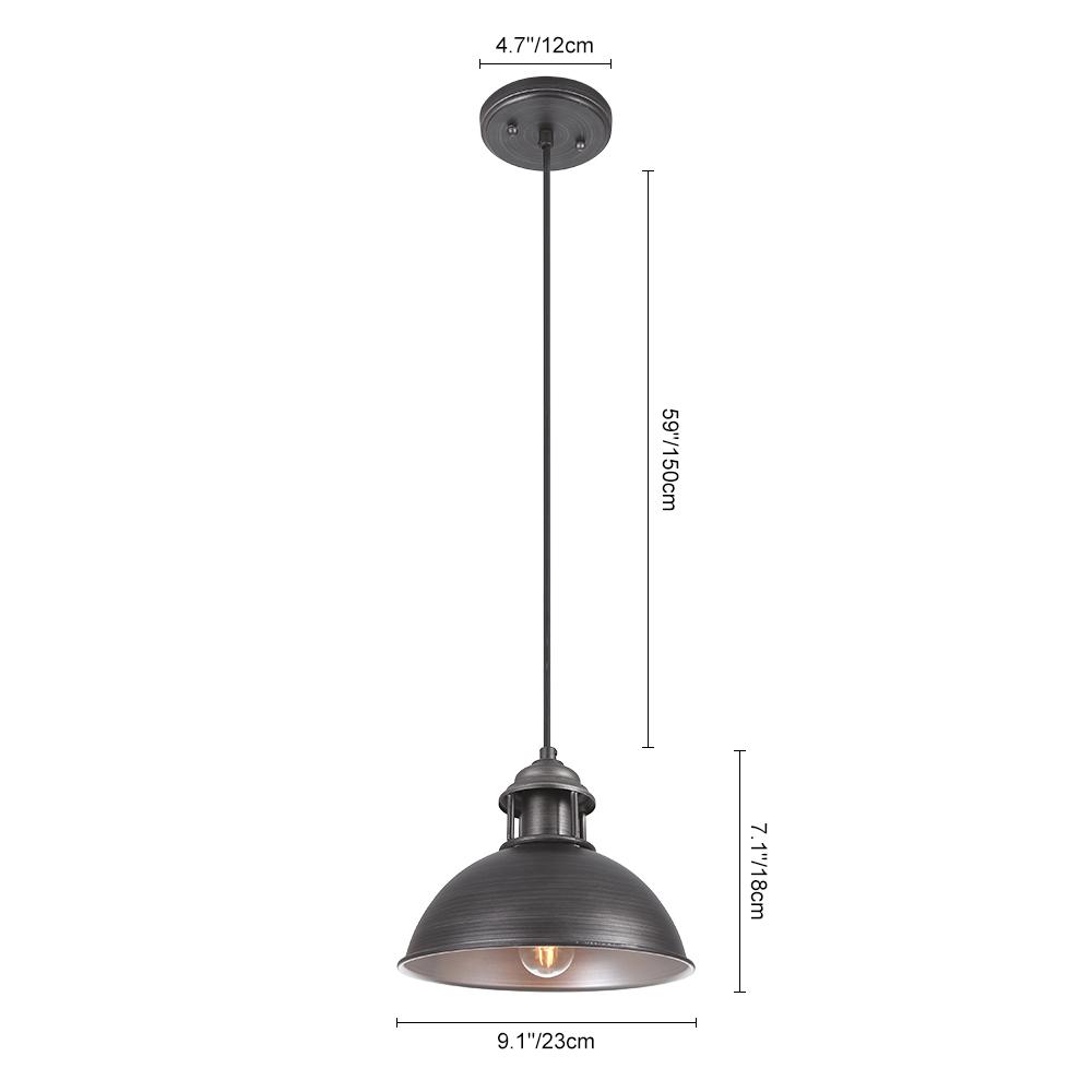 Colgante de techo plata antigua, estilo industrial, cúpula metálica para cocina.