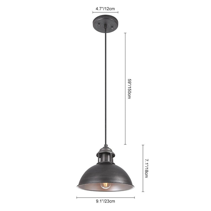 Colgante de techo plata antigua, estilo industrial, cúpula metálica para cocina.