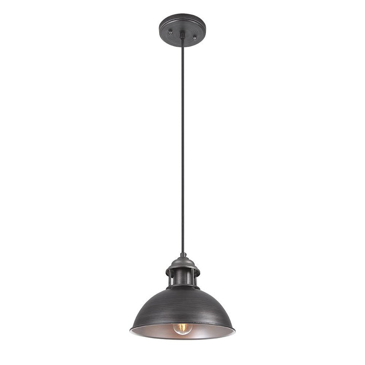Cúpula colgante industrial moderna, acabado plata antigua, ideal para iluminación de hogar.