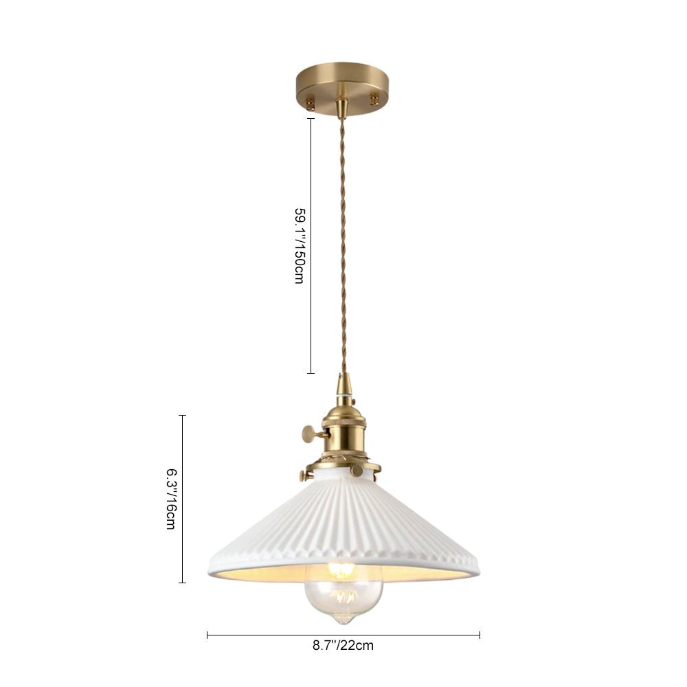 Lámpara colgante cónica blanca. Estilo vintage atemporal para iluminación de hogar.