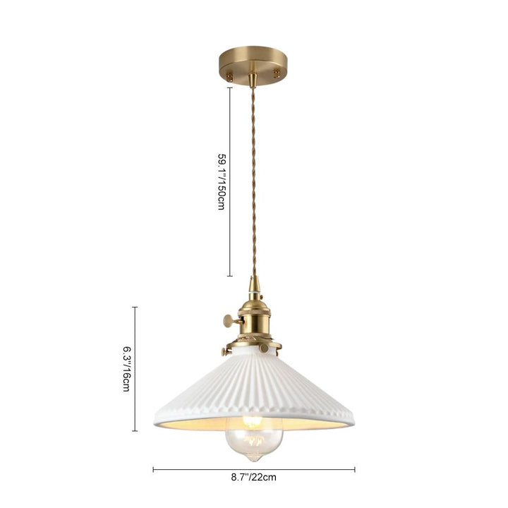 Lámpara colgante cónica blanca. Estilo vintage atemporal para iluminación de hogar.