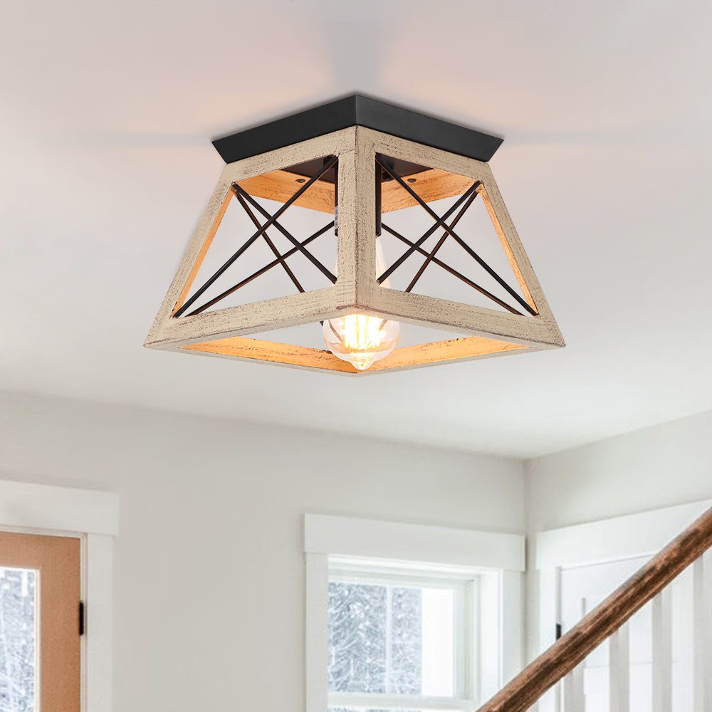 Lámpara de techo rústica geométrica de metal, 1 luz. Perfecta para iluminación y decoración de hogar estilo granja.