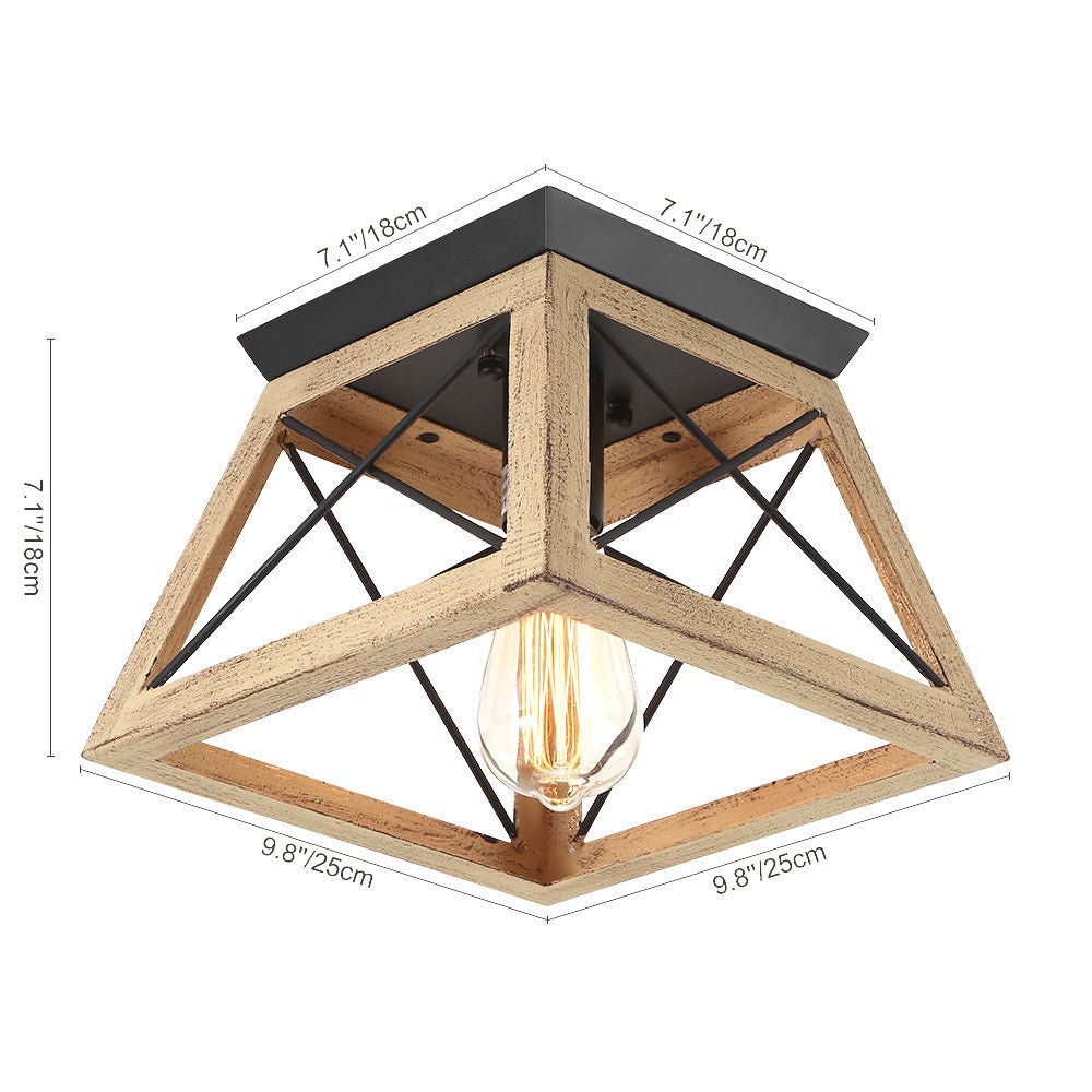 Lámpara de techo empotrada geométrica rústica de metal, una luz. Ideal para decoración e iluminación de hogar moderno.