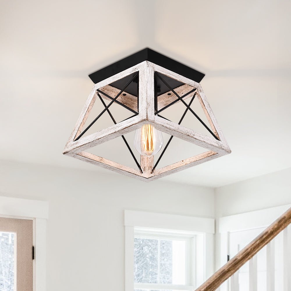 Iluminación de techo estilo granja, geométrica, de metal negro, para montaje en superficie. Ideal para cualquier hogar.