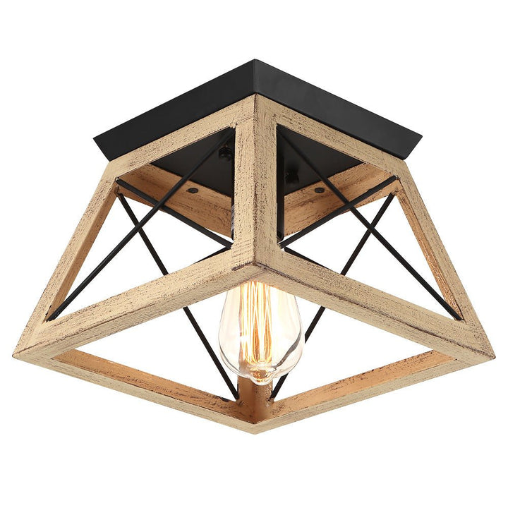 Lámpara de techo de estilo granja, con pantalla geométrica de metal. Aporta luz y decoración rústica a tu hogar.