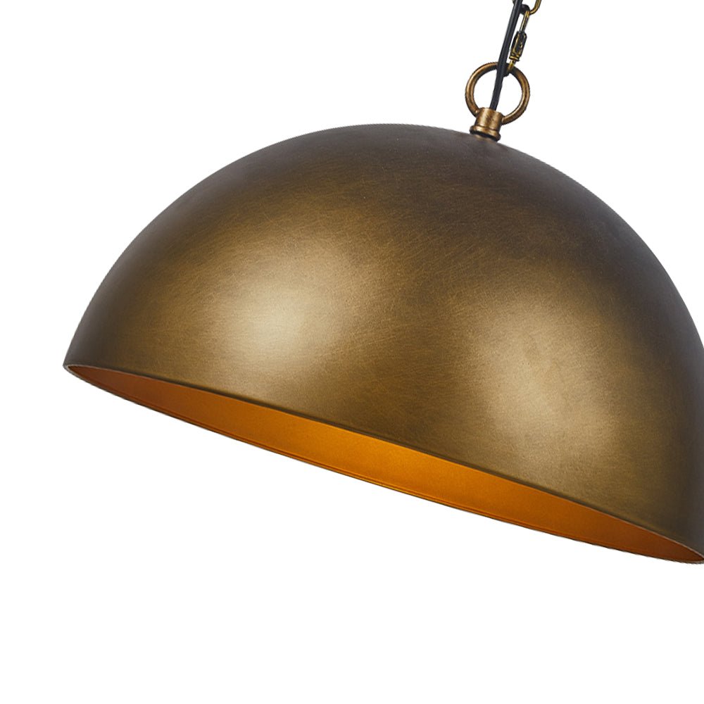 Estilo industrial: lámpara colgante de cúpula, metal marrón, ideal para cocina o comedor.