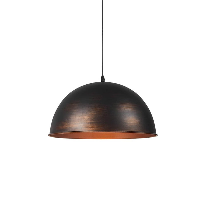 Lámpara de metal estilo cúpula, diseño colgante industrial en tono marrón para espacios modernos.